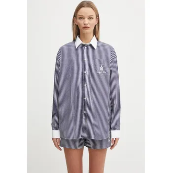 Bavlněná košile Sporty & Rich Vendome Oversized dámská, tmavomodrá barva, relaxed, s klasickým límcem, SI019602231ST02, S, 59X