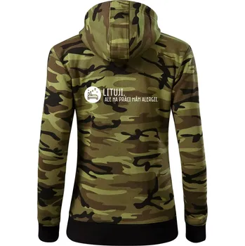 Dámská mikina Lituji na práci mám alergii - Dámská mikina trendy zipper s kapucí - S ( Zelený maskáč )