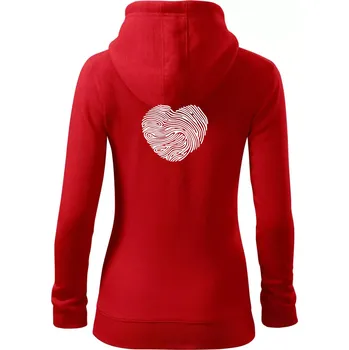Dámská mikina Otisk prstu srdce - Dámská mikina trendy zipper s kapucí - M ( Červená )