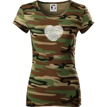 Dámské tričko Otisk prstu srdce - Dámské maskáčové triko - M ( Hnědý maskáč )