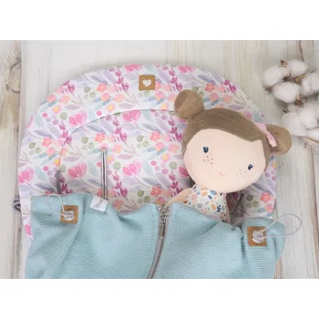 SET Podložka prodloužená (Botanicus, šedý fleece) + vaflová deka (mint/sea green, šedý fleece)