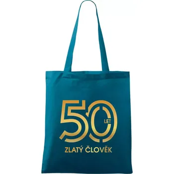 50 let zlatý člověk - Taška bavlněná - 42 x 38 cm ( Petrolejová )