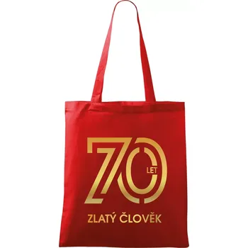 Nákupní taška 70 let zlatý člověk - Taška bavlněná - 42 x 38 cm ( Červená )