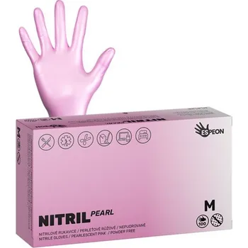 Pracovní rukavice Espeon Nitril Sparkle nepudrované rukavice perleťově růžové 100 ks vel.M