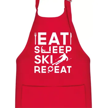 Kuchyňská zástěra Eat sleep ski repeat - Dětská zástěra na vaření - Univerzální velikost ( Červená )