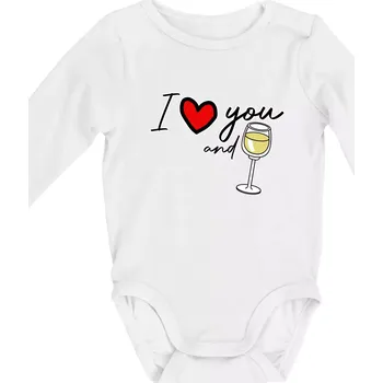 I love you and white wine - Body kojenecké s dlouhým rukávem - Dlouhý r. do 3 měs ( Bílá )