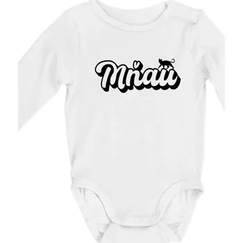 Kojenecké oblečení Mňau nápis - Body kojenecké s dlouhým rukávem - Dlouhý r. do 3 měs ( Bílá )