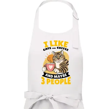 Kuchyňská zástěra I like cats and coffee and maybe 3 people - Dámská zástěra na vaření - Univerzální velikost ( Bílá )