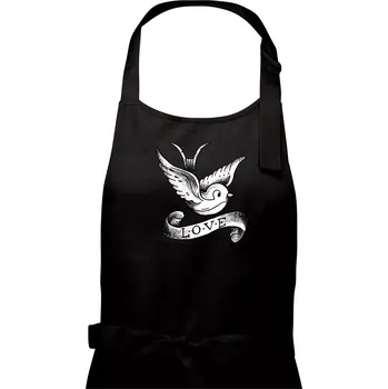 Kuchyňská zástěra Love holubice - kreslená - Dámská zástěra na vaření - Univerzální velikost ( Černá )