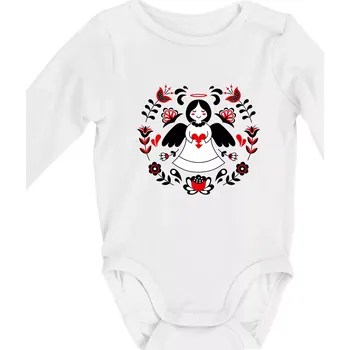 Folklor - Andělíček - Body kojenecké s dlouhým rukávem - Dlouhý r. 3-6 měs ( Bílá )