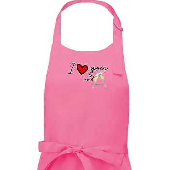 Kuchyňská zástěra I love you and prosecco - Dámská zástěra na vaření - Univerzální velikost ( Růžová )