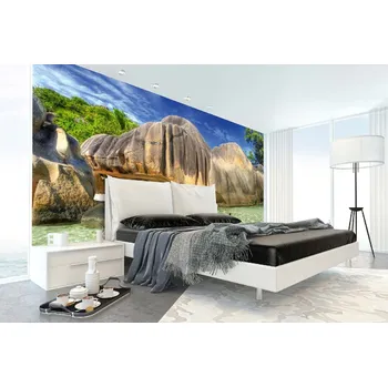 Fototapeta DIMEX | Samolepicí vliesová fototapeta na zeď Úžasné Seychely MA-5-3239 | 375 x 250 cm | zelená, modrá, šedá + Samolepicí vliesová fototapeta na stěnu DIMEX Úžasné Seychely MA53239 v rozměru 375 x 250 cm