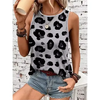 Dámské ležérní tílko s potiskem - leopard Barva: šedá (A47KZZP0819115090), Velikost: M