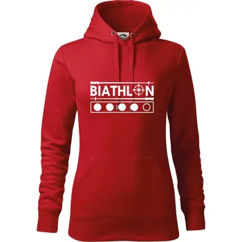 Dámská mikina Biathlon terč a hůlky - Mikina dámská Cape s kapucí - M ( Červená )