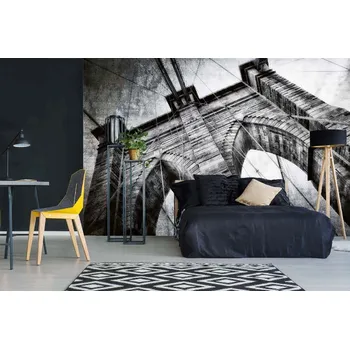 Fototapeta DIMEX | Samolepicí vliesová fototapeta na zeď Monochromatický Brooklynský most MA-5-3001 | 375 x 250 cm | bílá, černá + Samolepicí vliesová fototapeta na stěnu DIMEX Monochromatický Brooklynský most MA53001 v rozměru 375 x 250 cm