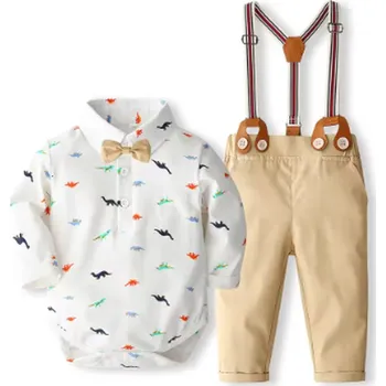 Kojenecká souprava 4-dílná kojenecká souprava – overal + kalhoty + motýlek + kšandy Barva: Khaki, Velikost: 6-12 měsíců