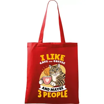 Nákupní taška I like cats and coffee and maybe 3 people - Taška bavlněná - 42 x 38 cm ( Červená )