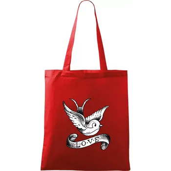 Nákupní taška Love holubice - kreslená - Taška bavlněná - 42 x 38 cm ( Červená )
