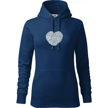 Dámská mikina Otisk prstu srdce - Mikina dámská Cape s kapucí - 2XL ( Půlnoční modrá )