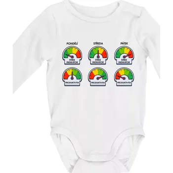 Kojenecký body Průběh pracovního týdne - Body kojenecké s dlouhým rukávem - Dlouhý r. do 3 měs ( Bílá )
