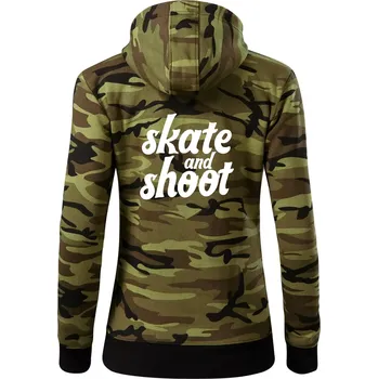 Dámská mikina Biatlon skate and shoot - Dámská mikina trendy zipper s kapucí - S ( Zelený maskáč )