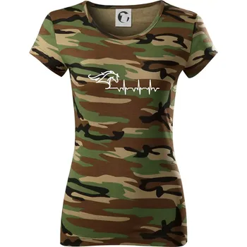 Dámské tričko Hlava koně EKG - Dámské maskáčové triko - S ( Hnědý maskáč )