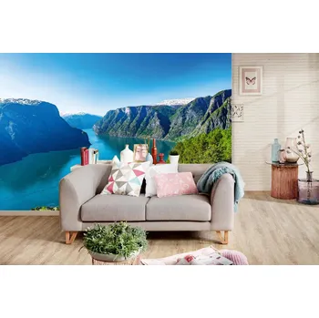 Fototapeta DIMEX | Samolepicí vliesová fototapeta na zeď Sognefjord v létě MA-5-3081 | 375 x 250 cm | zelená, modrá, bílá + Samolepicí vliesová fototapeta na stěnu DIMEX Sognefjord v létě MA53081 v rozměru 375 x 250 cm