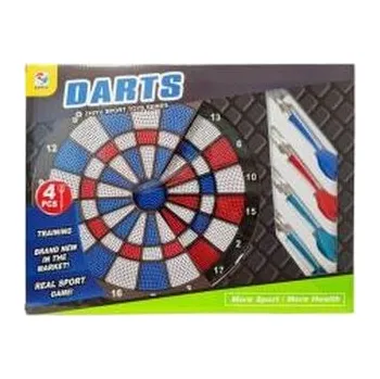 Hra na zahradu Dart z kolorową tarczą i czterema rzutkami
