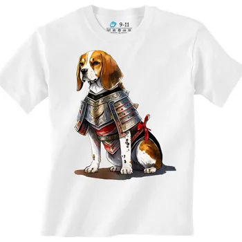 Chlapecké tričko Dětské tričko Pes Beagle v Samurajské Zbroji (Velikost: 3-4, Barva: Bílá)