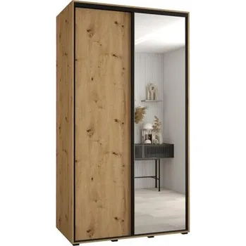 Šatní skříň Šatní skříň s posuvnými dveřmi a zrcadlem DAVOS 140cm | DUB Artisan / černé pojezdy