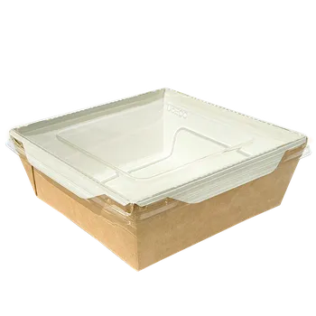 Jednorázové nádobí EcoPack Papírový box / miska EKO na salát 165x165x65 mm hnědý s transp. víčkem ideal pack® bal/50 ks