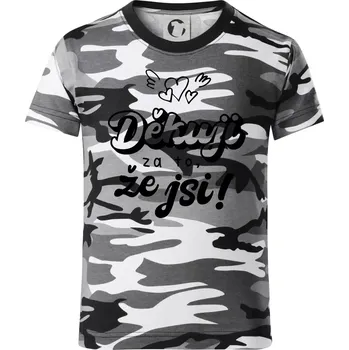 Chlapecké tričko Psací děkuji za to, že jsi - Dětské maskáčové triko - 104-110cm / 3-4 roky ( Šedý maskáč )