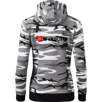 Dámská mikina Miluju tě - Dámská mikina trendy zipper s kapucí - S ( Šedý maskáč )