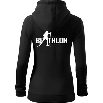 Dámská mikina Biathlon nápis - Dámská mikina trendy zipper s kapucí - XL ( Černá )