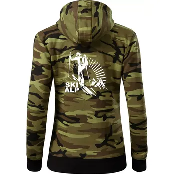 Dámská mikina Skialp trip - Dámská mikina trendy zipper s kapucí - XS ( Zelený maskáč )