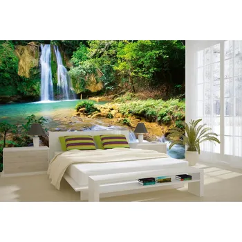 Fototapeta DIMEX | Samolepicí vliesová fototapeta na zeď Vodopád v lese MA-5-3162 | 375 x 250 cm | zelená, bílá, hnědá + Samolepicí vliesová fototapeta na stěnu DIMEX Vodopád v lese MA53162 v rozměru 375 x 250 cm