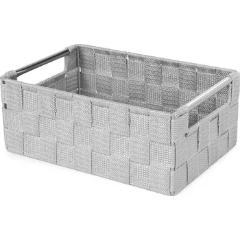 Úložný box Compactor úložný košík s kovovými madly STAN - S, tkané pásky, 25 x 17 x 10 cm, šedý