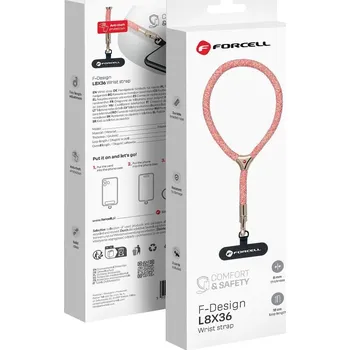 Šňůrka na telefon na zápěstí s nastavením délky Forcell F-Design L8X36 (max 18cm ve smyčce) růžovo bílá