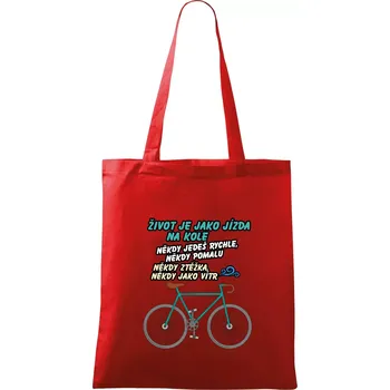 Nákupní taška Život je jako jízda na kole - Taška bavlněná - 42 x 38 cm ( Červená )