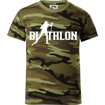 Chlapecké tričko Biathlon nápis - Dětské maskáčové triko - 122 cm/6 let ( Zelený maskáč )