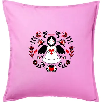 Polštář Folklor - Andělíček - Polštář 50x50 - 50x50 - Pouze potah ( Růžová )