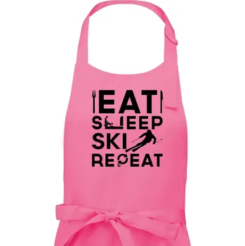 Kuchyňská zástěra Eat sleep ski repeat - Dámská zástěra na vaření - Univerzální velikost ( Růžová )
