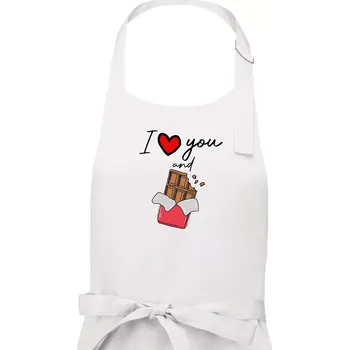 Kuchyňská zástěra I love you and chocolate - Pánská zástěra na vaření - Univerzální velikost ( Bílá )