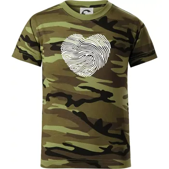 Chlapecké tričko Otisk prstu srdce - Dětské maskáčové triko - 122 cm/6 let ( Zelený maskáč )