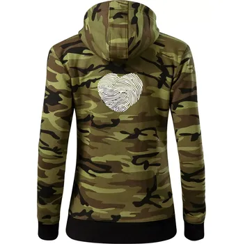 Dámská mikina Otisk prstu srdce - Dámská mikina trendy zipper s kapucí - S ( Zelený maskáč )