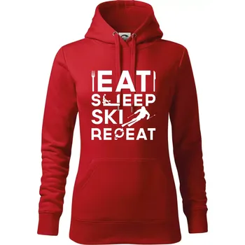 Dámská mikina Eat sleep ski repeat - Mikina dámská Cape s kapucí - XS ( Červená )