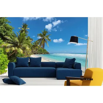 Fototapeta DIMEX | Samolepicí vliesová fototapeta na zeď Palmy na tropickém ostrově MA-5-3216 | 375 x 250 cm | zelená, modrá, bílá + Samolepicí vliesová fototapeta na stěnu DIMEX Palmy na tropickém ostrově MA53216 v rozměru 375 x 250 cm