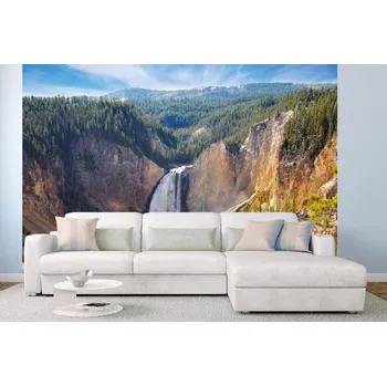Fototapeta DIMEX | Samolepicí vliesová fototapeta na zeď Yellowstonské vodopády MA-5-3170 | 375 x 250 cm | zelená, modrá, hnědá + Samolepicí vliesová fototapeta na stěnu DIMEX Yellowstonské vodopády MA53170 v rozměru 375 x 250 cm