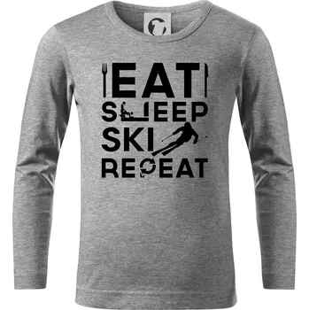 Chlapecké tričko Eat sleep ski repeat - Triko dětské Long Sleeve - 122 cm/6 let ( Tmavě šedý melír )