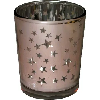 Vánoční svícen Svícen skleněný růžový Hvězdy M 7*8cm 9306065